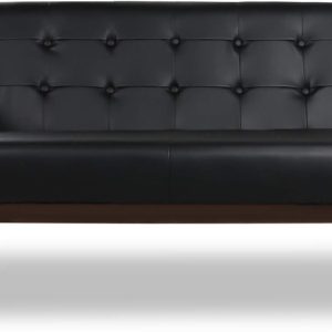 Mid-Century Modern Solid Loveseat Sofa Upholstered Faux Leather Couch 2-Seat Wood Armchair Living Room/Outdoor Lounge Chair, Waiting Room Sofa, 50”W