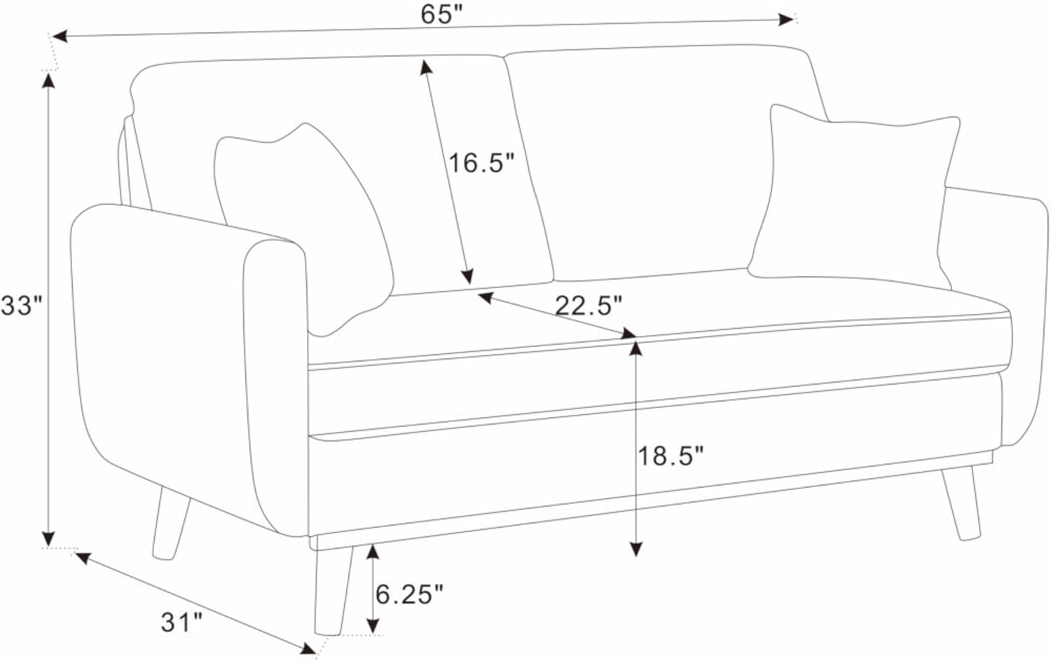 Mid Century Corduroy Sofa with Solid Wood Frame and Tapered Legs, 2 Seat Upholstered Couch with Vertical Channel Texture and Flared Arms, Compact Modern Living Room (Light Gray) - Image 2