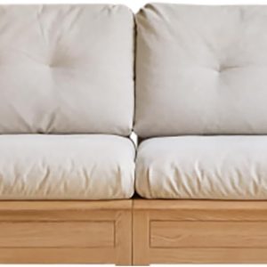 Oversized Solid Wood Sofa with Oak Wood Frame, Gravel White Upholstered Sofa with Removable Cushions, 4 Storage Seat, Wooden Sofa for Living Room, Home, Apartment