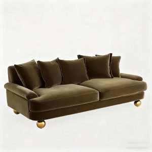 French Retro and Simple Solid Wood Three-Seater Sofa for Home Living Room, Small Apartment, Casual Model Room, Fabric Sofa