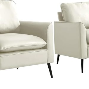 Nordic Retro Leather Sofa Chair, Single Casual Faux Leather Upholstered Lounge Accent Couch for Living Room, Bedroom, and Balcony,CreamWhiteLeather2Se
