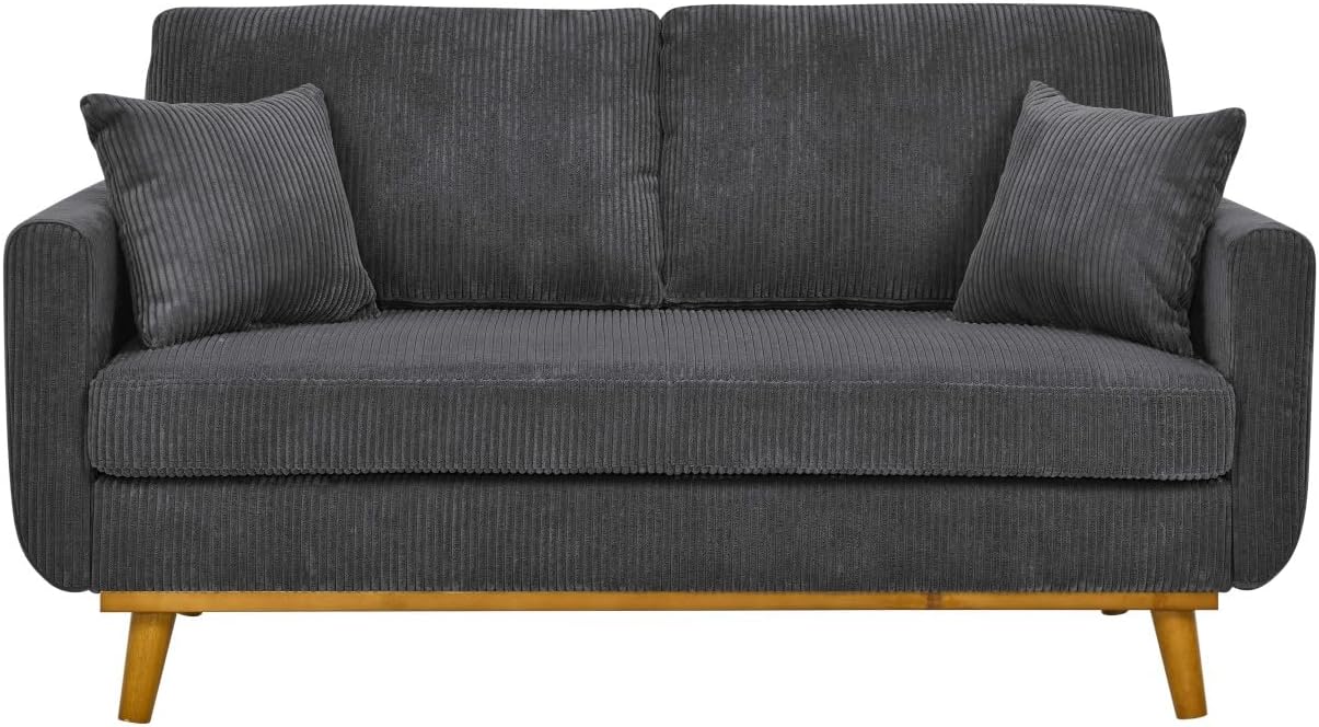 Mid-Century Corduroy Sofa - Corduroy Gray - Solid Wood Frame & Tapered Legs - Small Spaces & Open-Concept Living Rooms - Cozy Comfort - Image 2