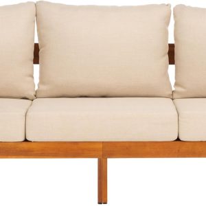 Outdoor Collection  Natural Teak Solid Wood/Taupe Cushion 3-Seater Sofa