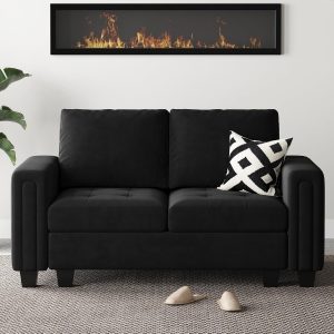 Velvet Modular Loveseat Sofa Couch 2 Seater Sofa Love Seats for Small Space Black