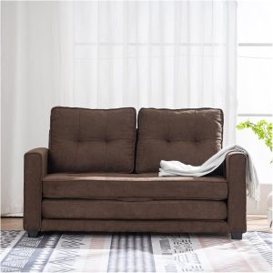 Simple Nordic Style Double Sofa Bed Disassembly&Assembly of Back Pull Point 148x74x81CM Solid Wood Soft Bag Brown,Sofa Couch