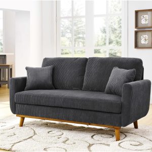 Mid-Century Corduroy Sofa - Corduroy Gray - Solid Wood Frame & Tapered Legs - Small Spaces & Open-Concept Living Rooms - Cozy Comfort