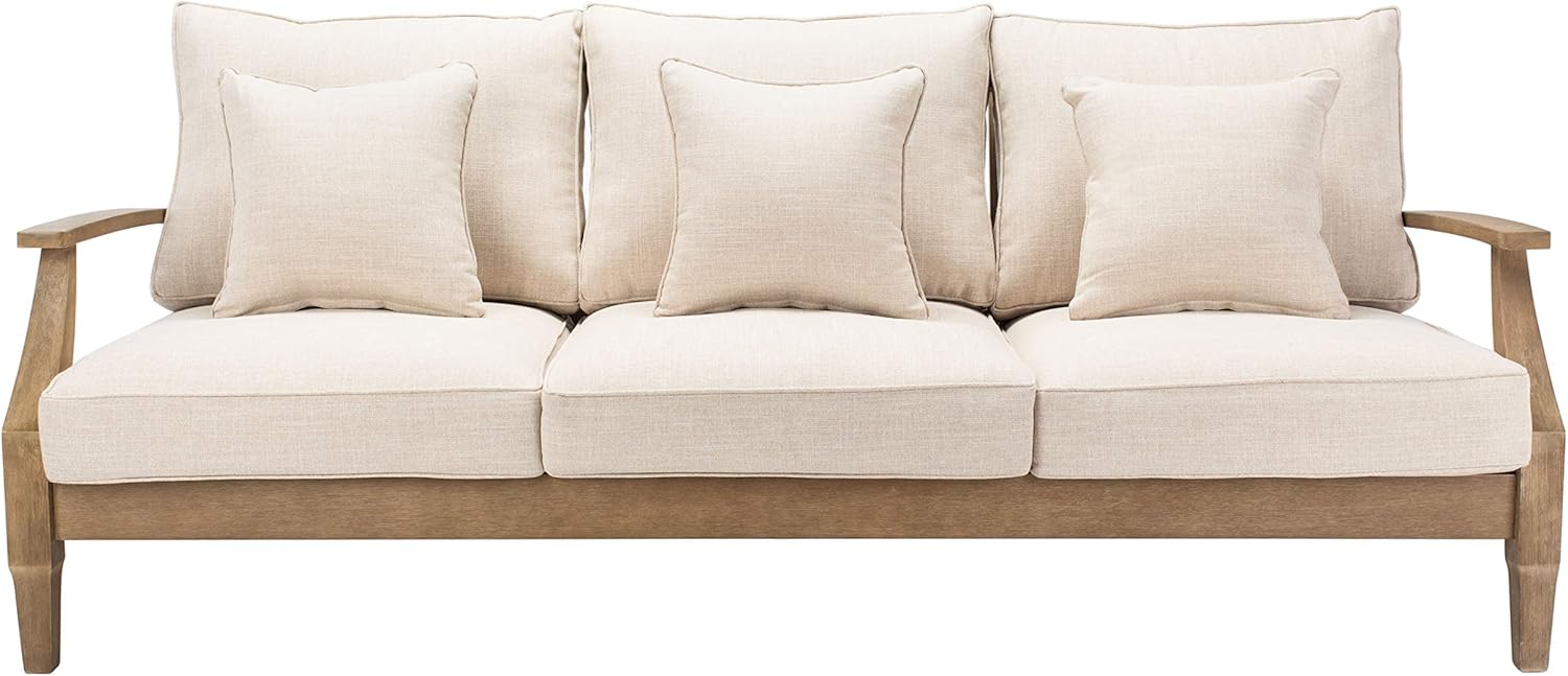 Natural and White Wood Outdoor Sofa, Natural/White