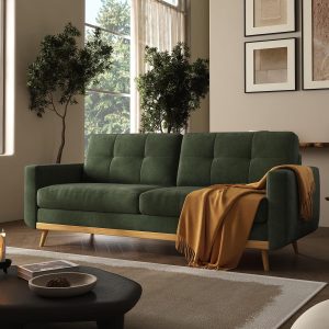 67.7” Loveseat Sofa, Mid Century Modern Decor Love Seat Couches for Living Room, Button Tufted Upholstered Small Couch for Bedroom, Solid and Easy to Install Love Seats Furniture (Green, 67.7inch)