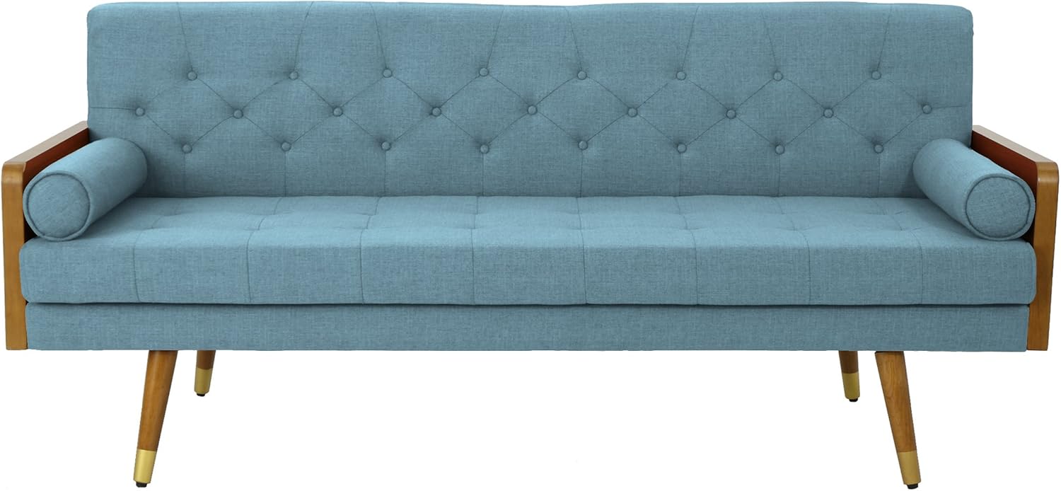 Aidan Mid Century Modern Tufted Fabric Sofa, Blue