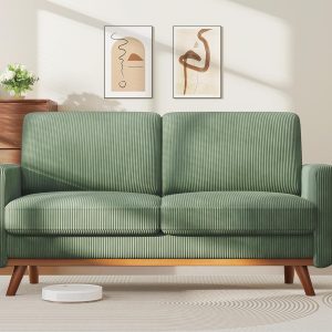 68" Loveseat Sofa - Green, Comfy Corduroy with Spring Cushion, Solid Wood Frame, Modern Deep Seat, Bedroom & Living Room, Office Couch