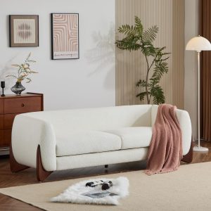 82 Inches Sofa Couch, Cozy 3-Seater, Boucle Fabric, Wood Frame, Beige