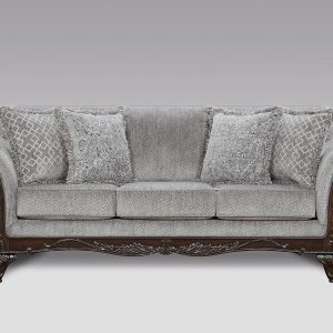 Carved Wood Frame Sofa, Gray