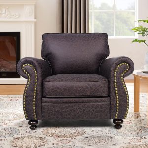 Mid-Century Modern Single Sofa with Rivet Design (Brown, Single)