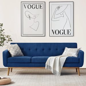 Sofa Couch, Mid Century Modern Sofa with Solid Wood Frame, Button Tufted Couch for Bedroom, Living Room, Office, Apartment (Dark Blue, 80 inch)