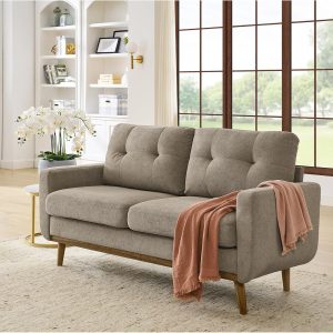 Medieval Modern Upholstered Plush Sofa, Solid Wood Legs, Sturdy and Easy-to-Install Living Room Office Apartment Small Sofa, Khaki