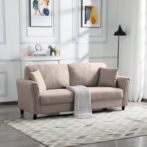 81.5" Modern Minimalist Sofa with Solid Wood Frame, Sturdy and Durable, Suitable for Living Room, Office, etc.Light Brown