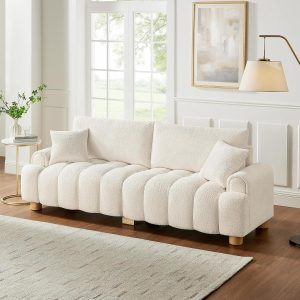 Sofa Couch, 91" Comfy Tufted Upholstered Cloud Couches, Modern 3 Seater Sofa with Pillows, Oversized Deep Seat  Couch for Living Room, Bedroom, Apartment (White)