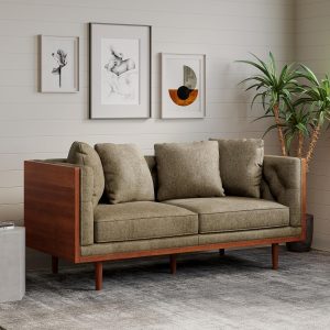 Mid-Century Modern Loveseat Sofa, Couch with Button-Tufted Upholstery, Wood Frame Stylish Retro Design for Living Room Apartment Office, Dark Beige