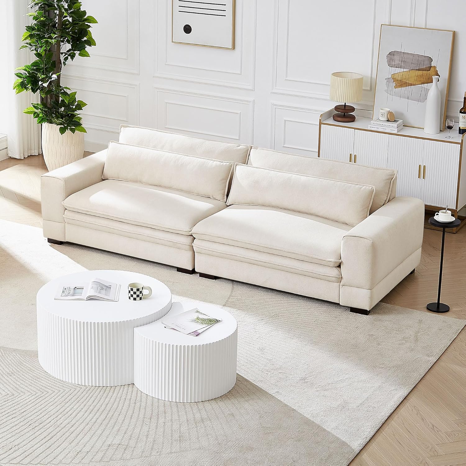 104.72" Modern Sofas Couches, Mid Century Modern Deep Seat Loveseat Sofas with Armrest Fit for Small Spaces, Dorm, Apart,Beige